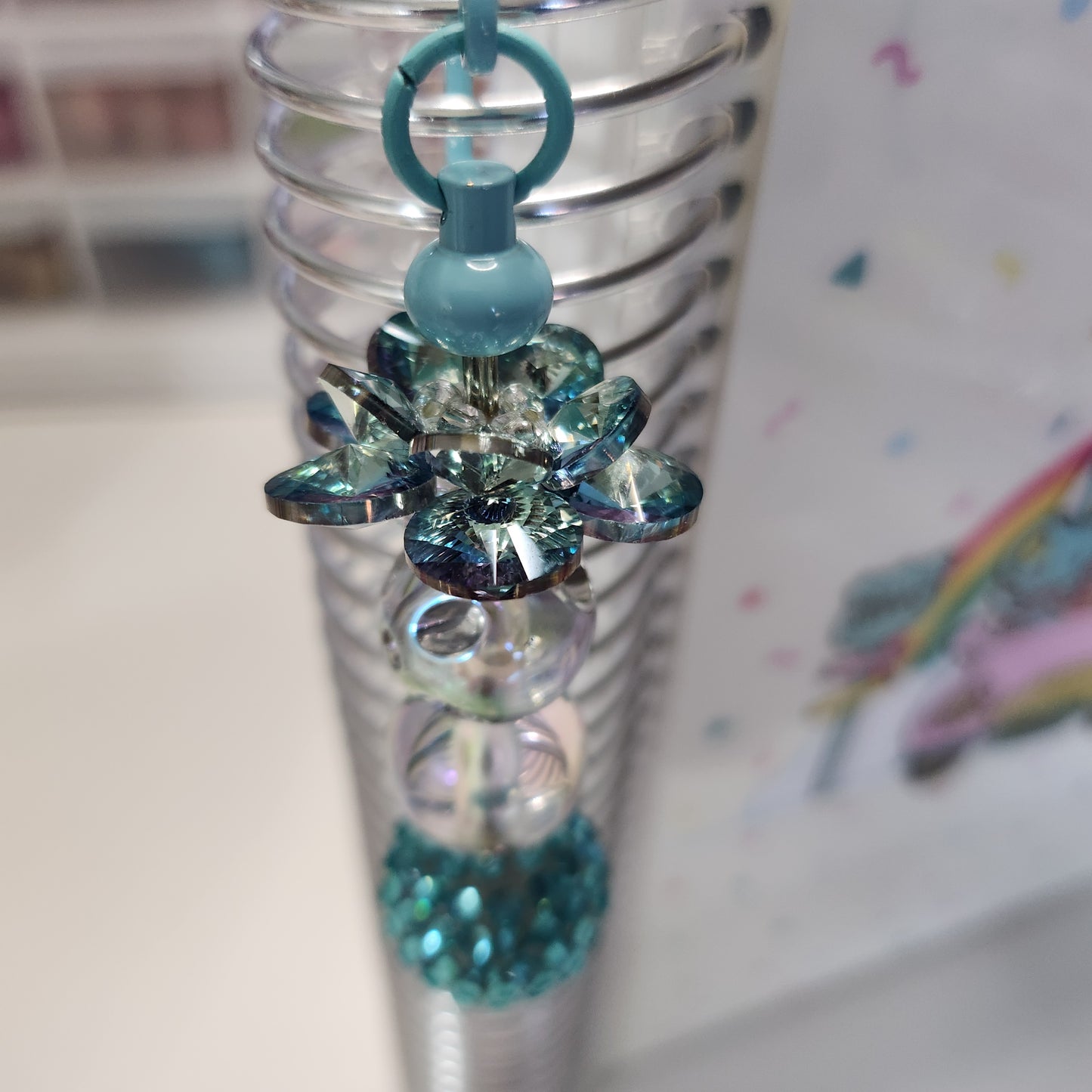 Teal crystal flower bookmark