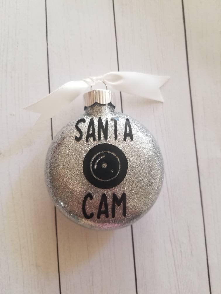 Santa Cam//Personalized glitter ornaments//Christmas ornaments