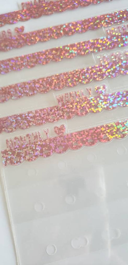 Pink/holo tabs/sparkly/Planner dividers/divider tabs