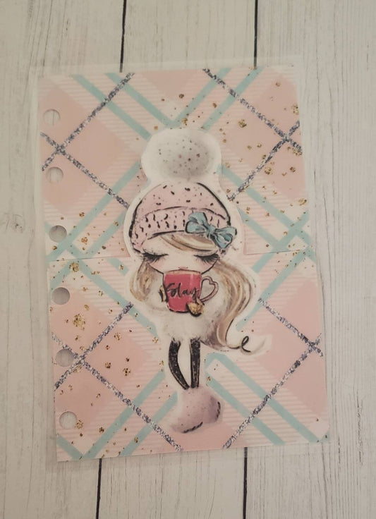 Planner rings pocket//sticker pocket//winter girl