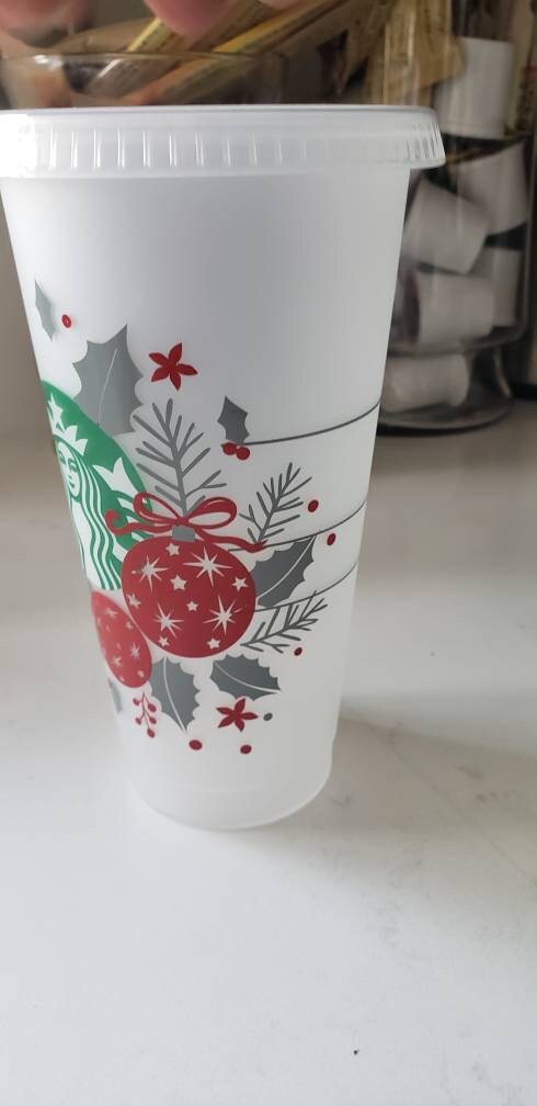 Christmas starbucks cold cup//24 oz//venti//ornaments//reusable cup