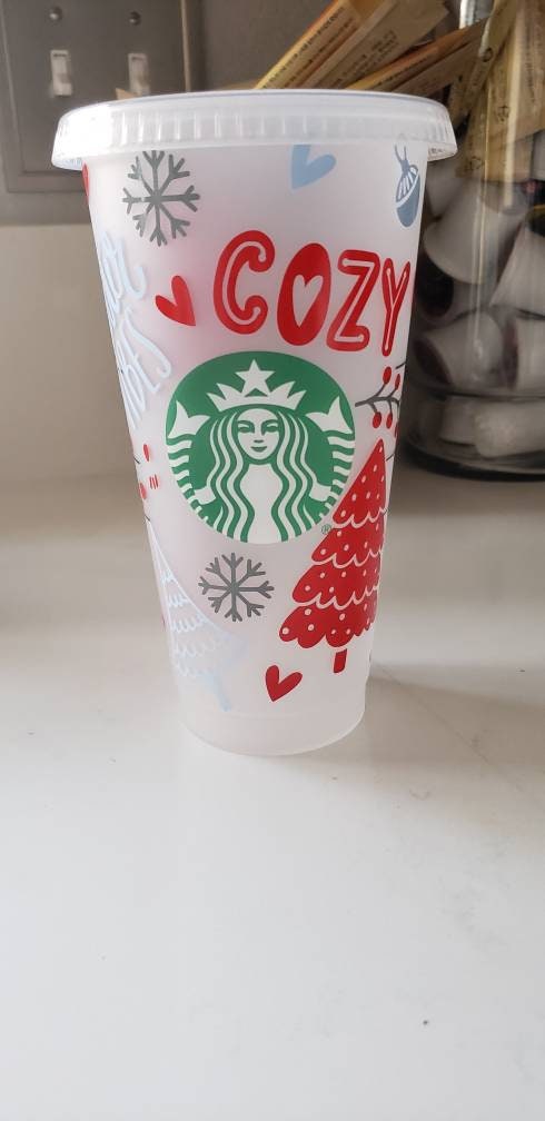 Christmas starbucks cold cup//24 oz//venti//cozy//reusable cup