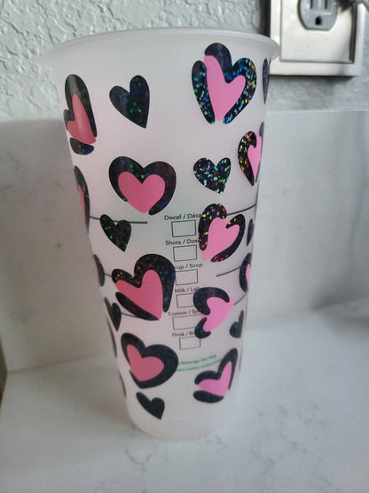 Starbucks cold cup//24 oz//venti//valentine's//hearts//reusable cup